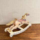 Hand-painted antique rocking horse – pastel nursery decor, heirloom toy