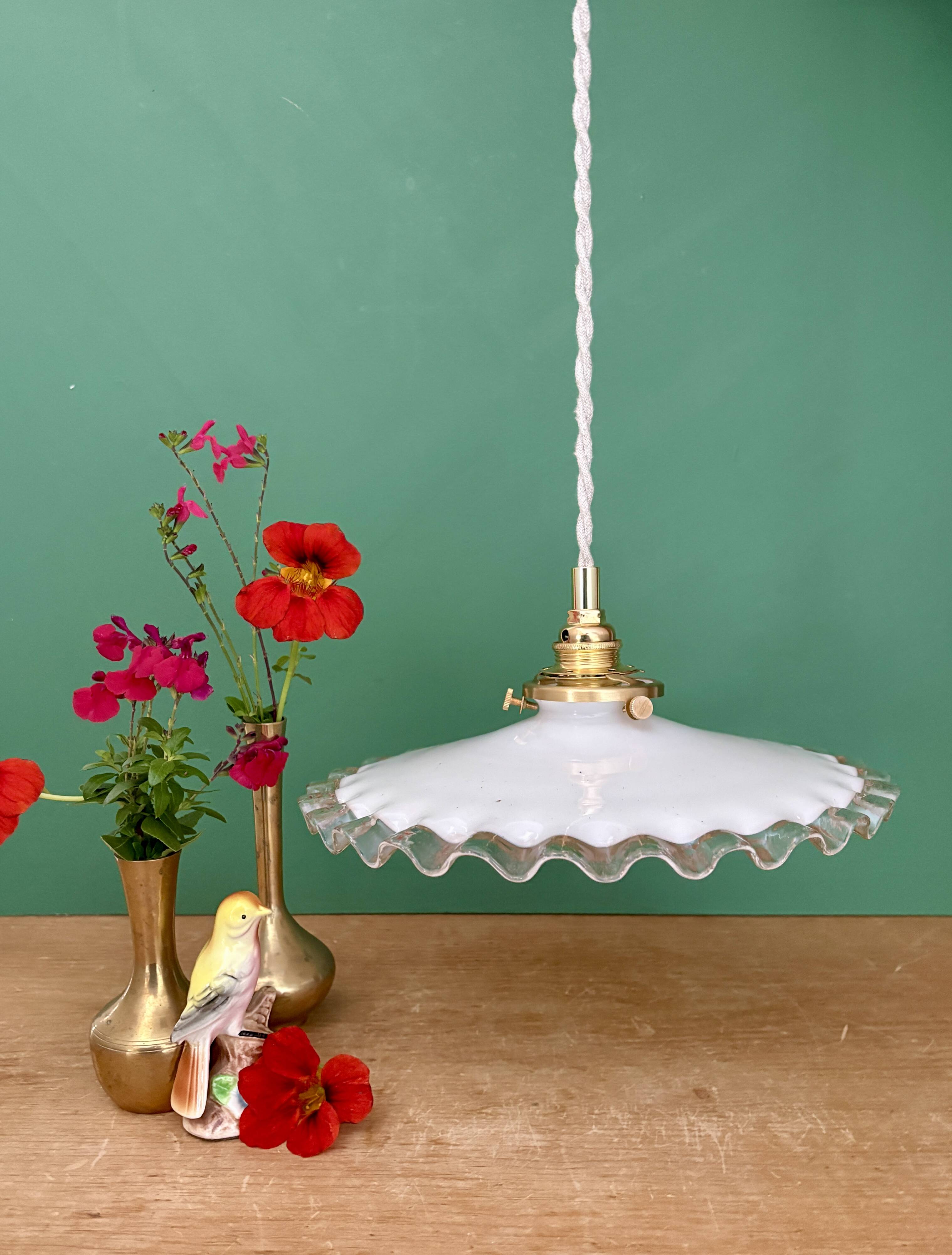 Vintage white opaline lace pendant light (OP12)
