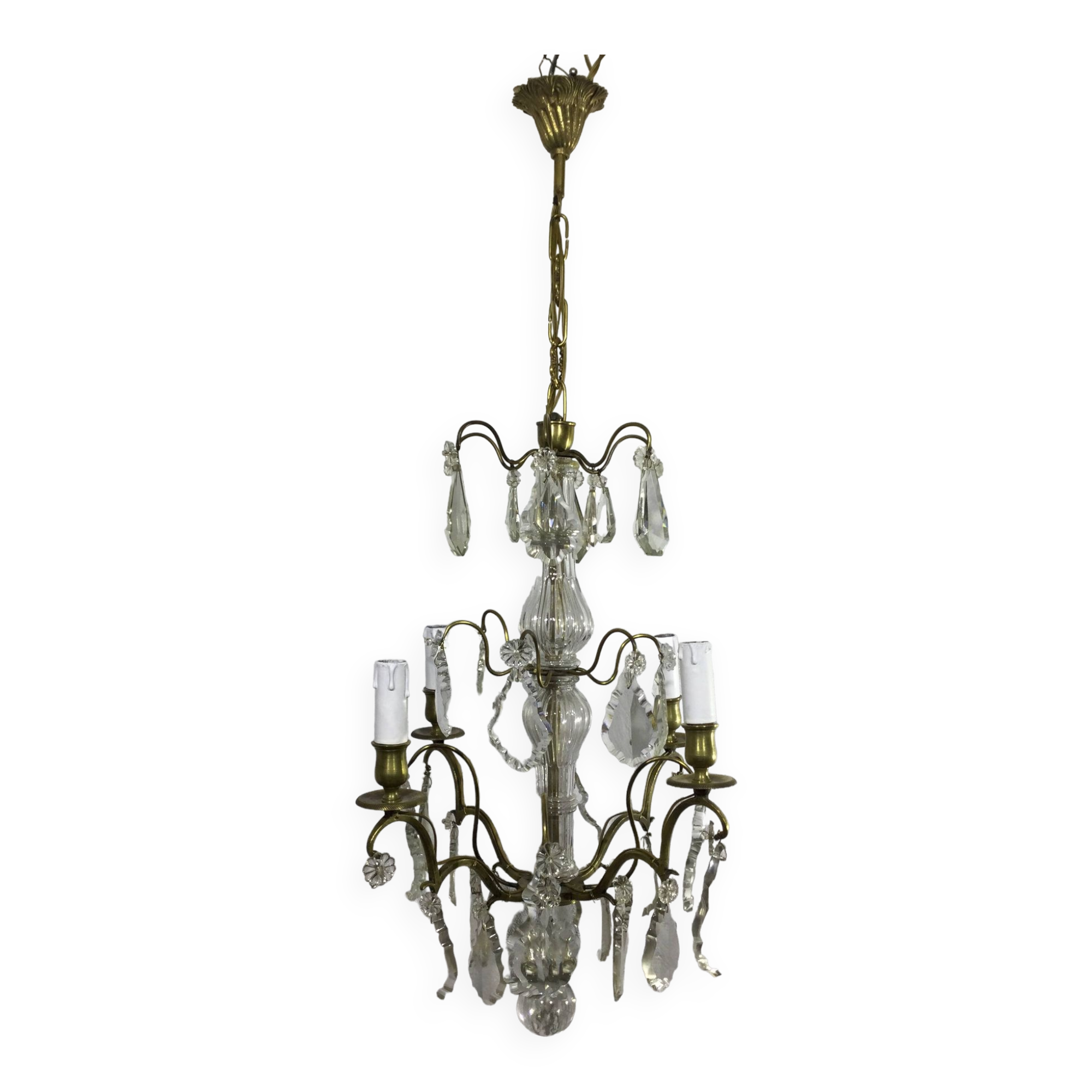 4 light bronze and crystal chandelier