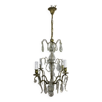 4 light bronze and crystal chandelier