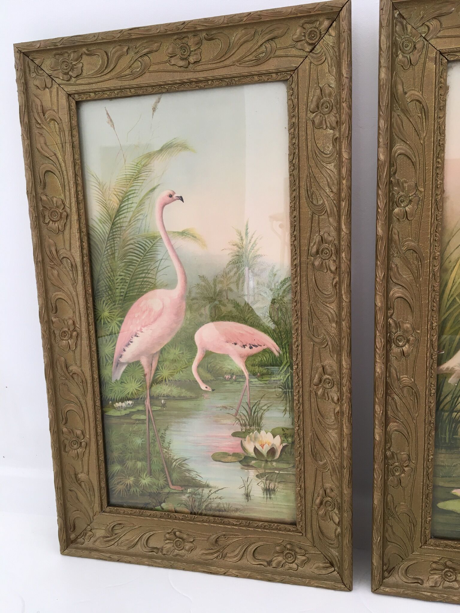 Pair of pink flamingo paintings