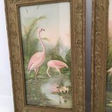 Pair of pink flamingo paintings