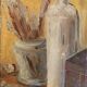 Small signed painting, oil on cardboard canvas, still life "studio"