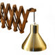 Solid teak wall lamp/Scissor lamp with brass coloured aluminium shade.