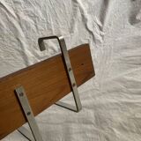 Vintage wall-mounted coat rack made of plywood and aluminum with hat rack