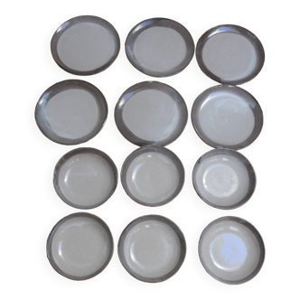 Service of 6 dish plates 6 deep plates enameled terracotta 1970s edge