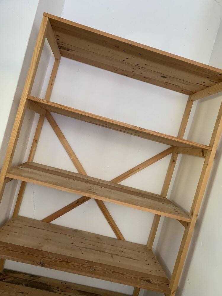 Vintage beige pine high bookshelf - Open shelf Hungary, 1980s