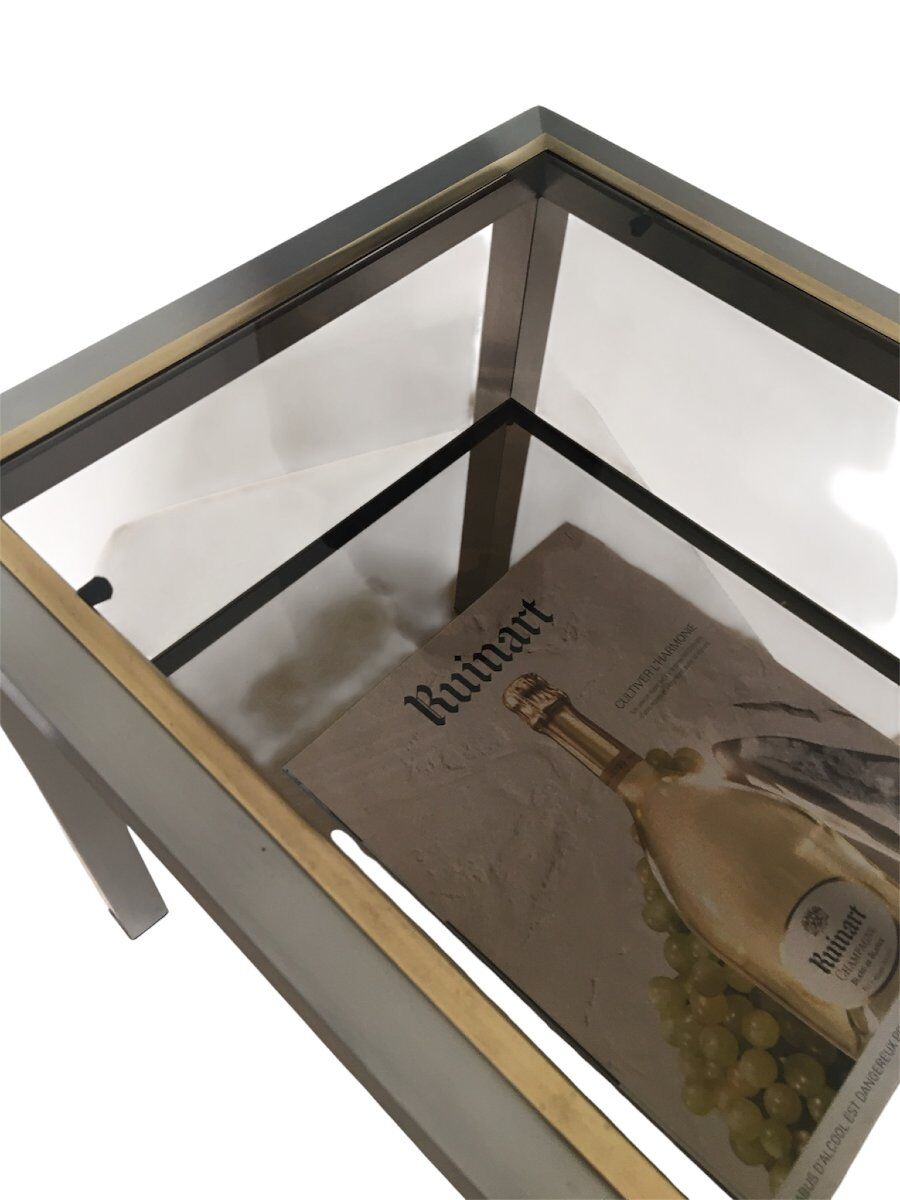 Pair of Brushed Steel Side Tables, Smoked Glass by Guy Lefèvre