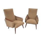 Paire de fauteuils scandinaves accoudoirs rehaussés années 50/60 vintage