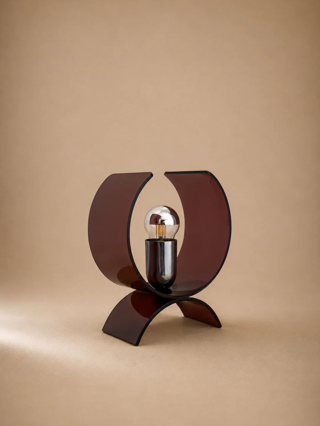Pair of smoked brown plexiglass lamps from the 1970s.