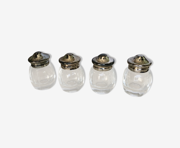 Ensemble de 4 salerons en verre et métal argenté