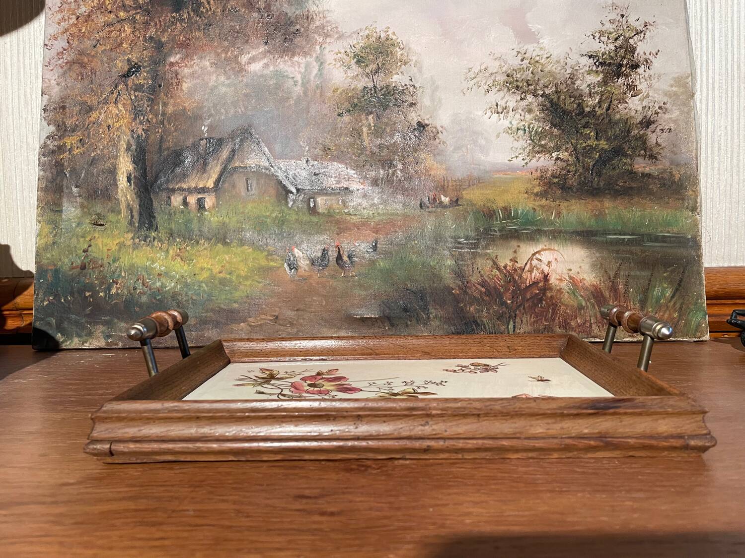 Old wood and ceramic tray 1900