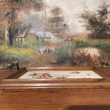 Old wood and ceramic tray 1900