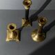 Lot of 3 vintage brass candlesticks from the 1940s, various shapes, classic antique design, retro table decoration, elegant gift idea.