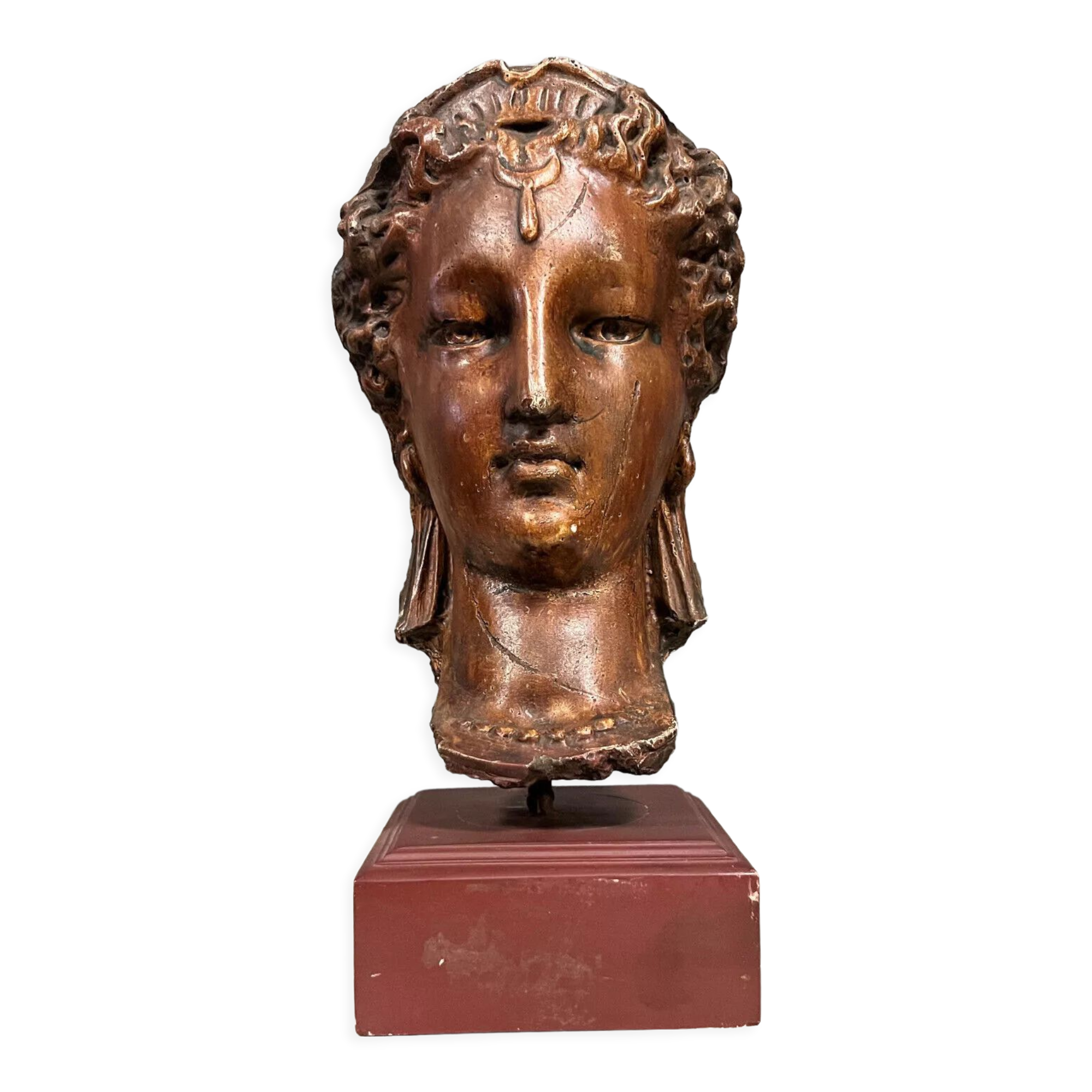 Diane de Poitiers stone bust on a terrace in false pretense of marble