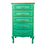Vintage green oak chest of drawers from the 1960s.