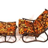 Manou rattan lounge chair in pagoda style with ottoman