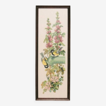 vintage wooden frame embroidered birds