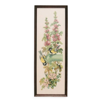 vintage wooden frame embroidered birds