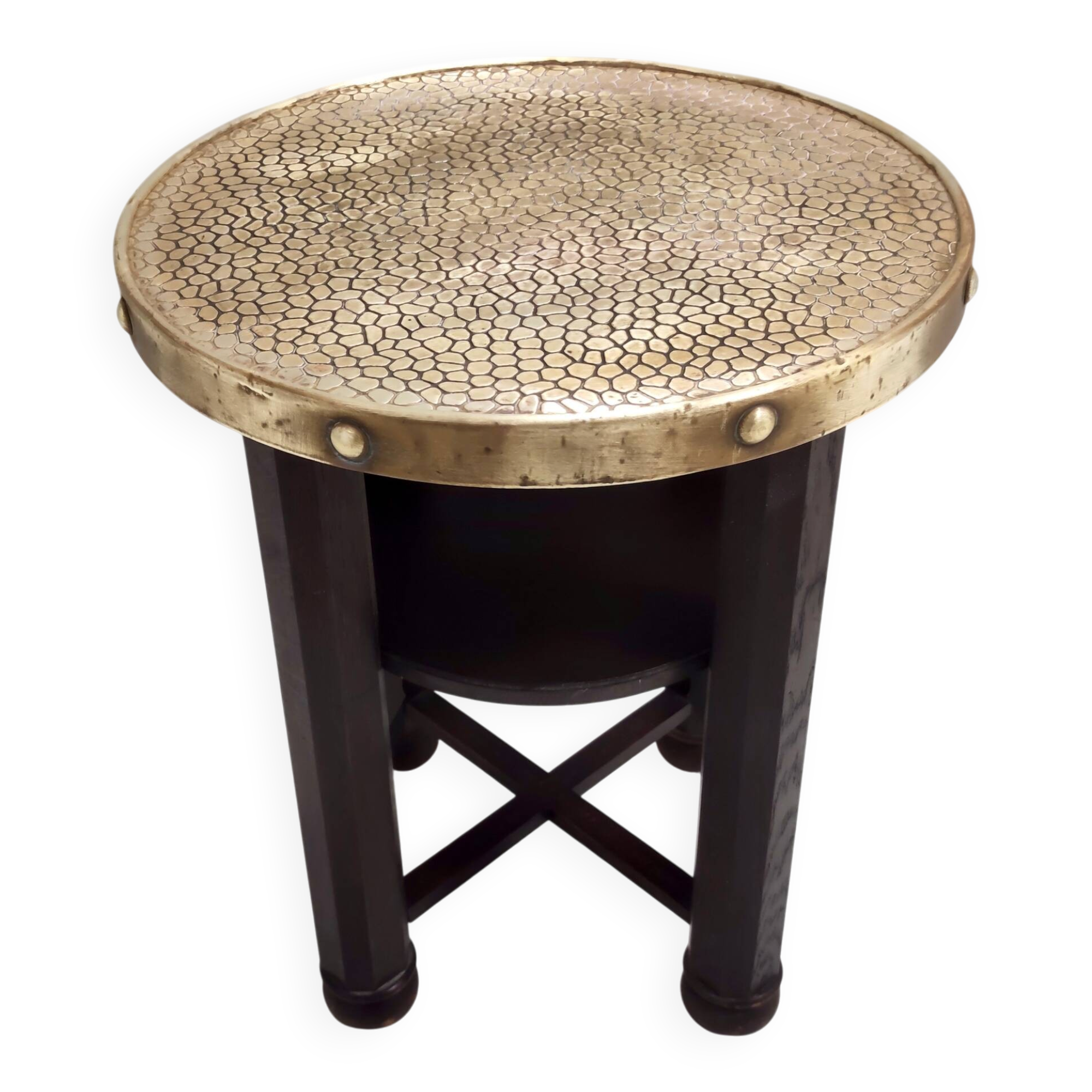 Secessionist Durmast Coffee Table with a Shelf and a Round Brass Top, Austr