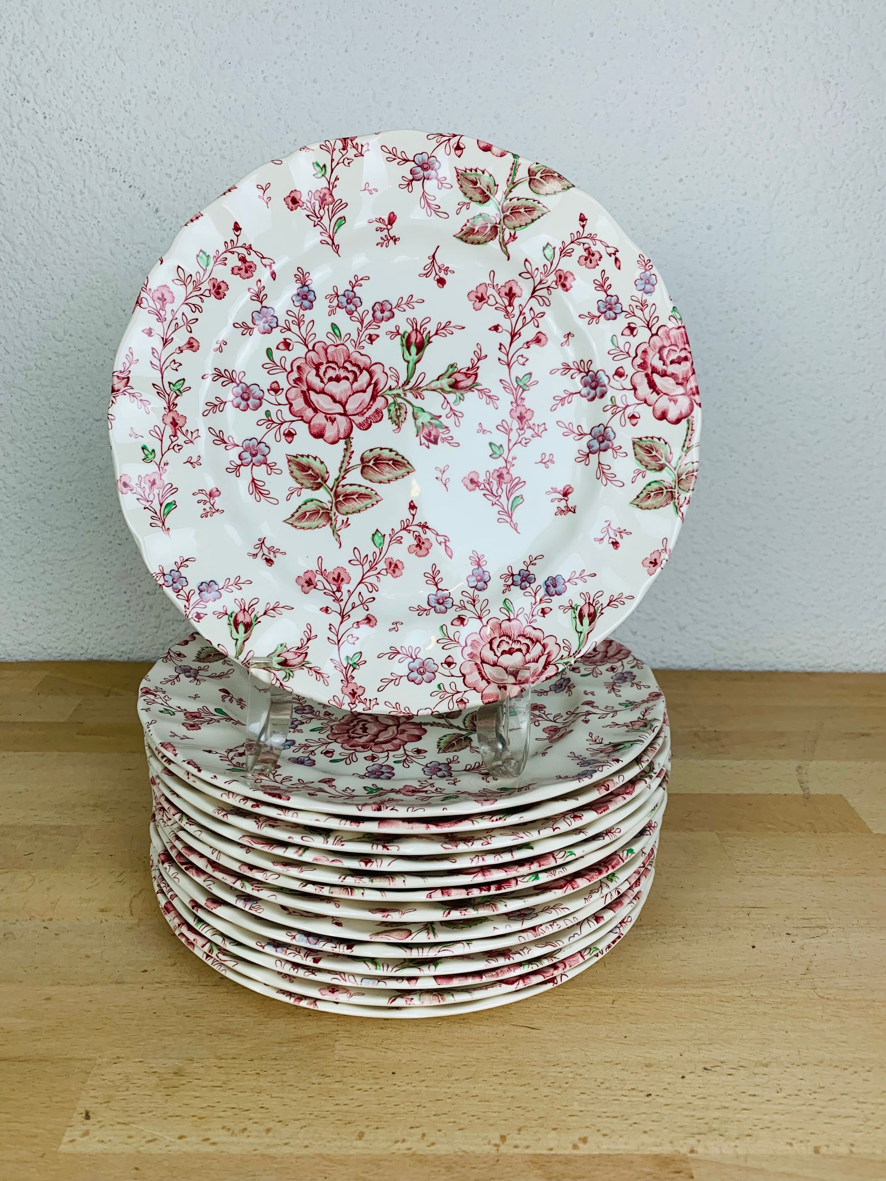 14 assiettes rose chintz johnson brothers faïence anglaise