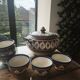Ceramic soup tureen with its 6 bowls