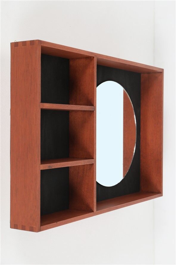 Mid-century wall shelf with mirror / 1960s / 1970s / Danish modern design / black