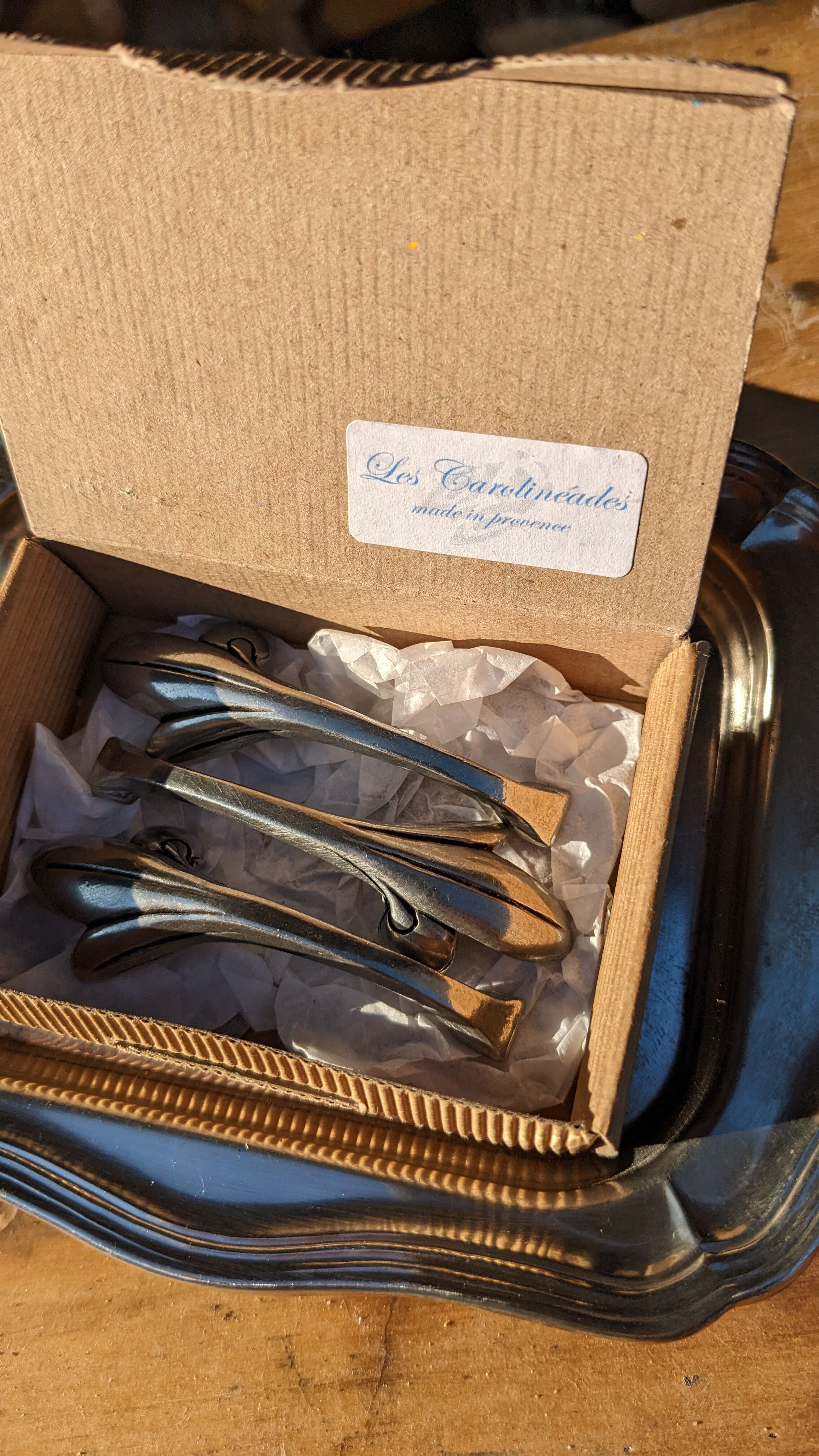 Vintage silver metal knife holders