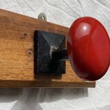 Wall-mounted coat rack with 3 hooks, vintage 1960s red lacquered metal.