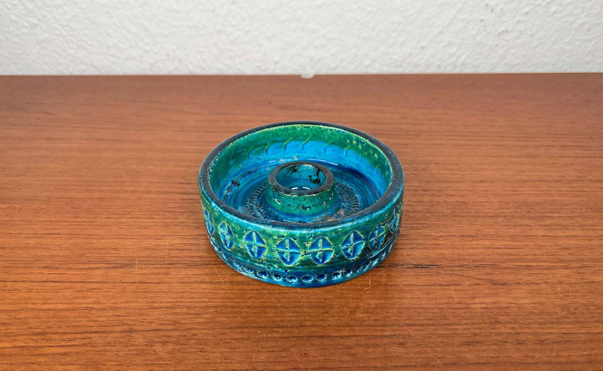 Mid-Century Modern Rimini Blu Pottery Candleholder by Aldo Londi for Bitossi, Italy, 1960s