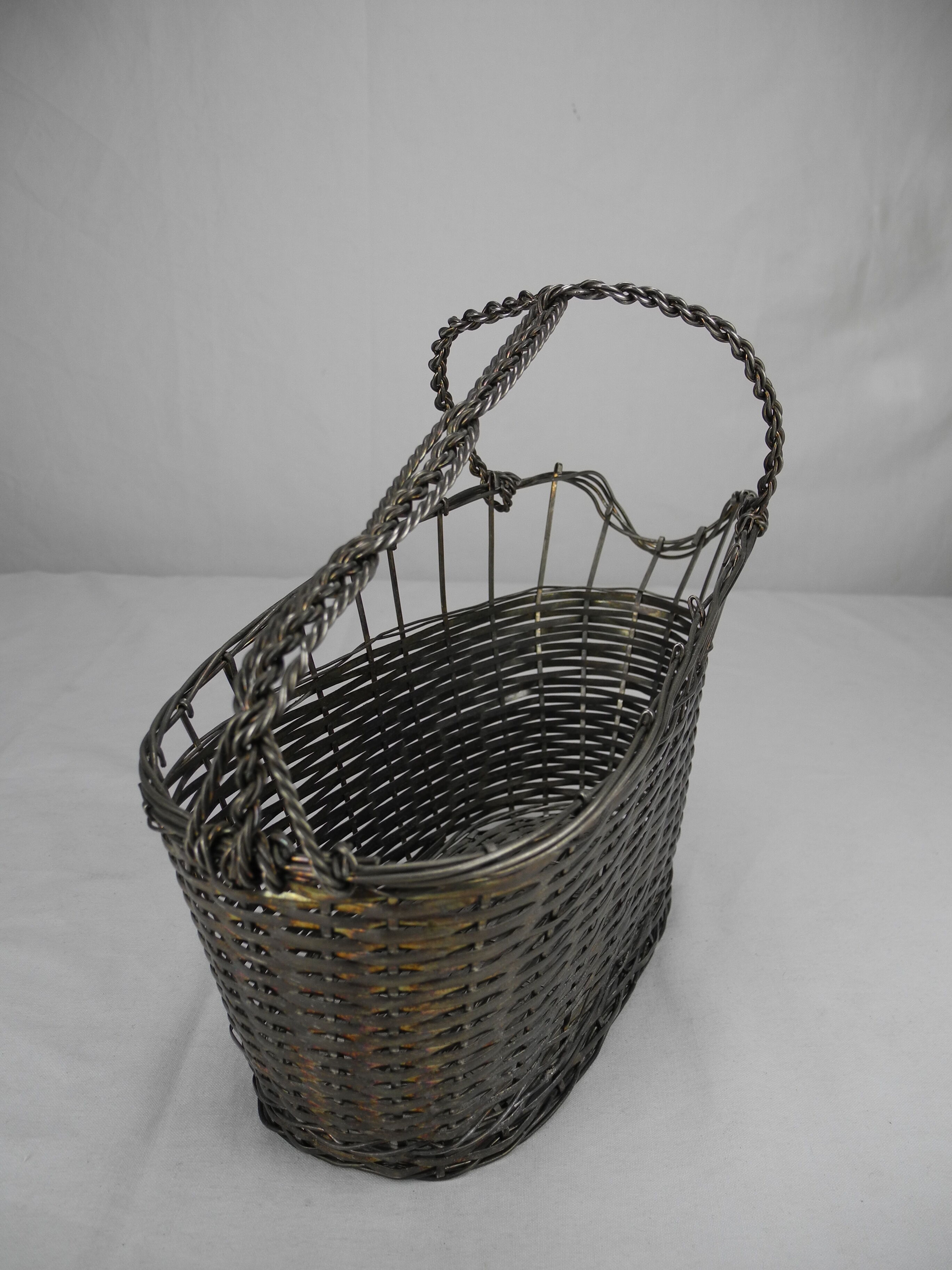 Old basket bottle holder silver metal french bottle holder
