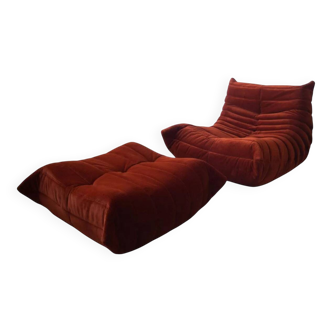 Set of Togo lounge chair and pouf by Michel Ducaroy for Ligne Roset, 1973