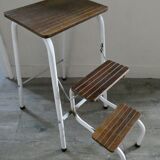 Stool step stool with 3 steps in wood and metal, 1960s