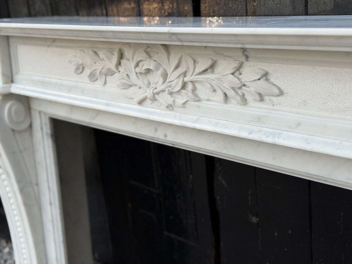 Louis XV style fireplace in Carrara marble, circa 1980.