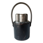 Liquor cabinet / set of 3 vintage travel flasks le tanneur