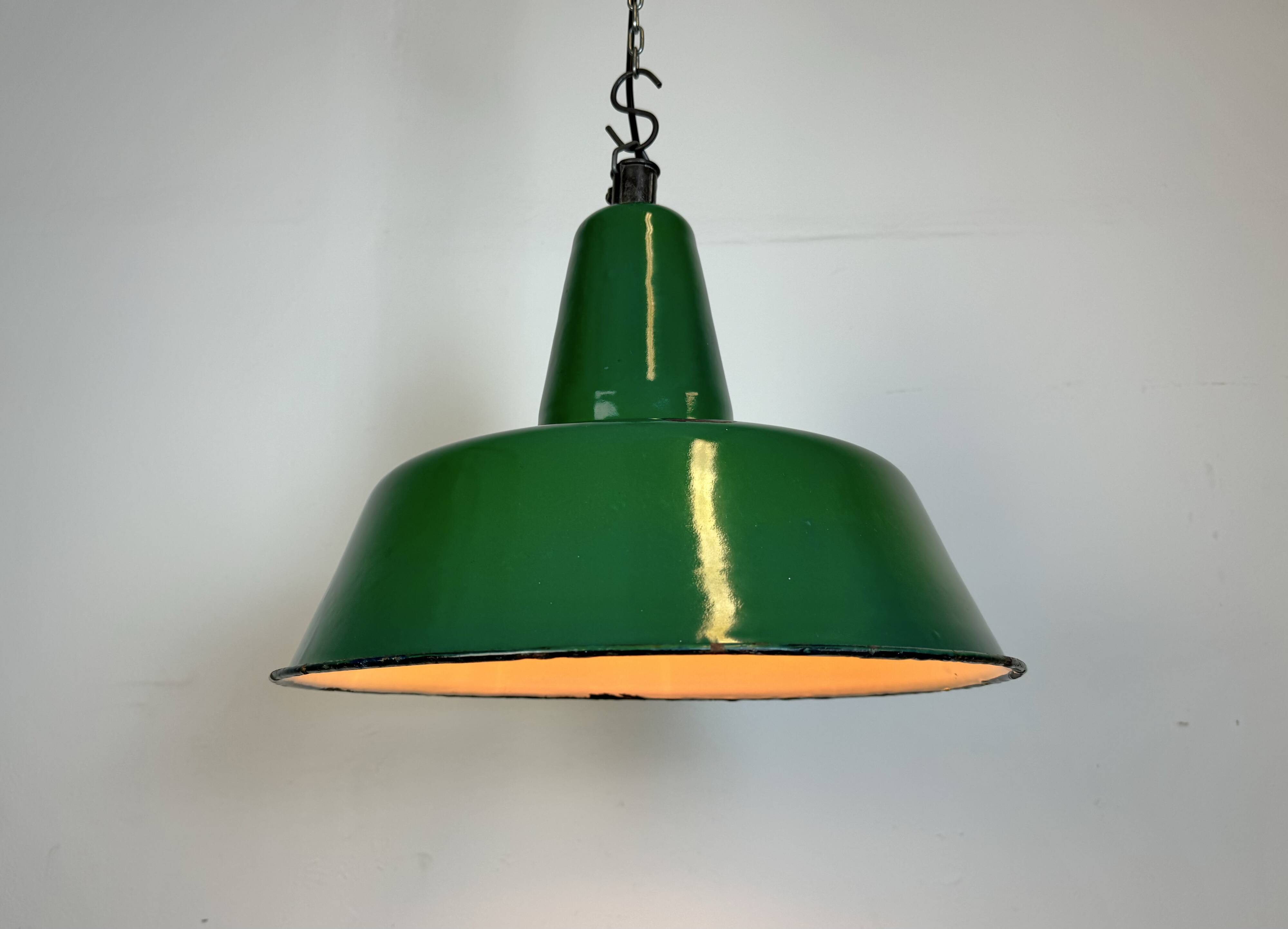Grande Lampe à Suspension Industrielle en Émail Vert, 1960s