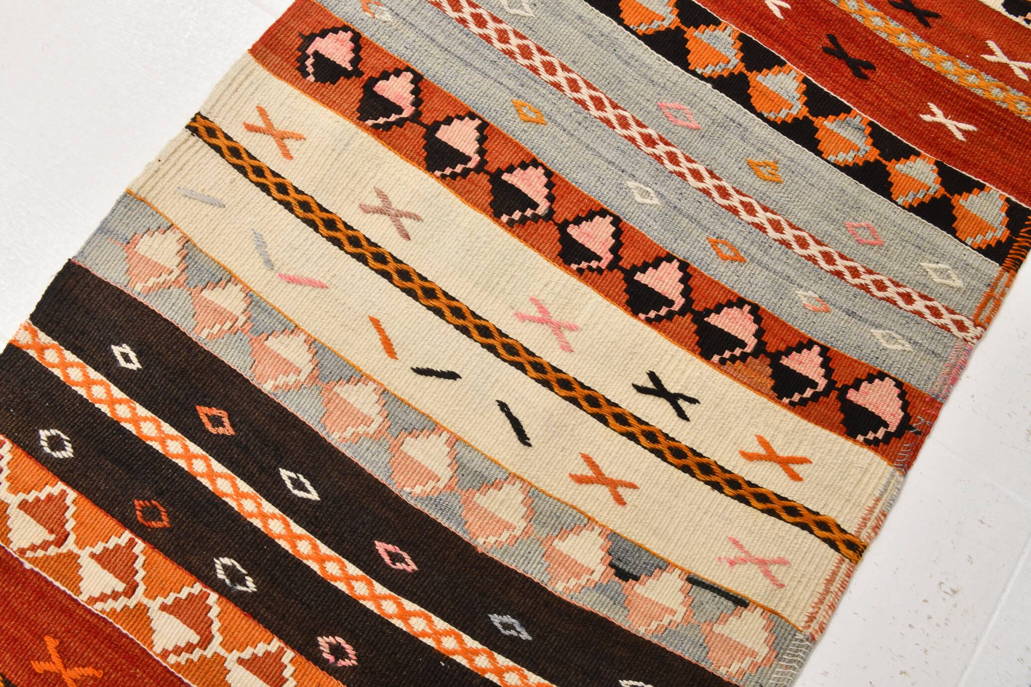 3x12 Pastel Tons Handwoven Pattern Kilim Rug, Rug For Hallway