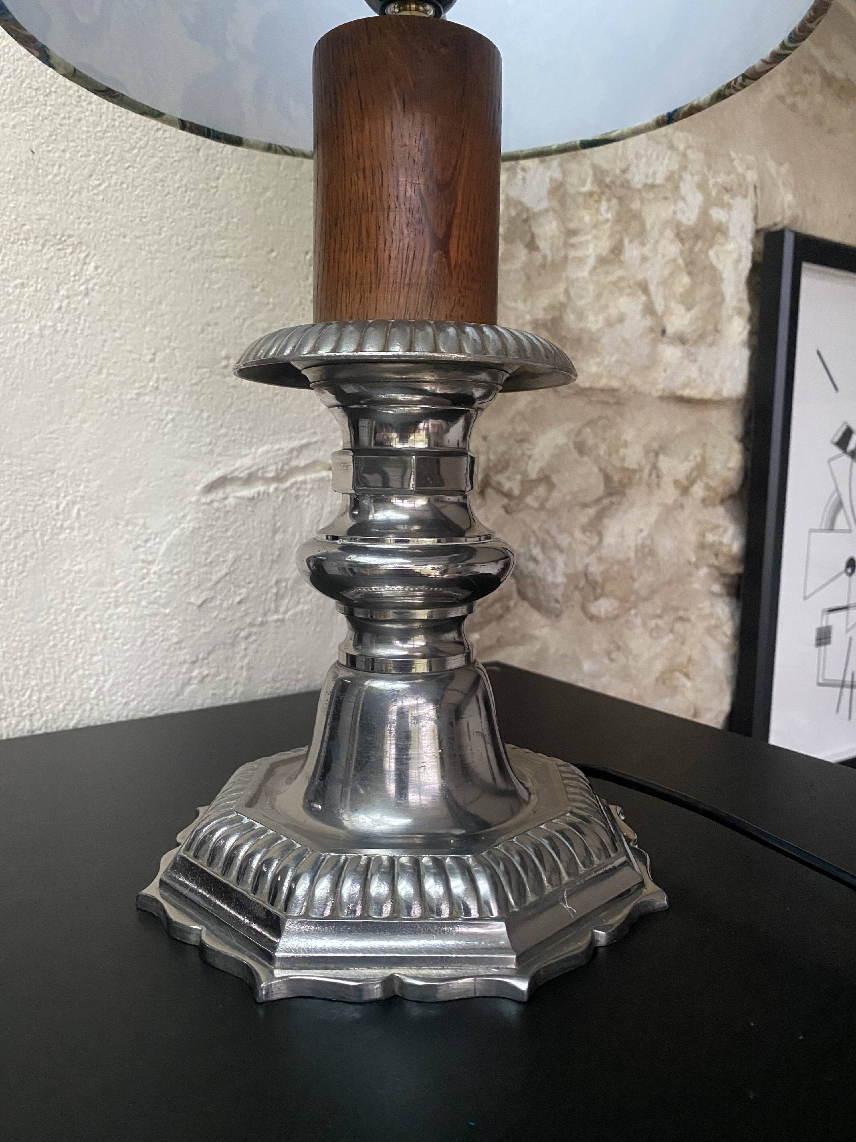 Baroque lamp in metal, wood and fabric