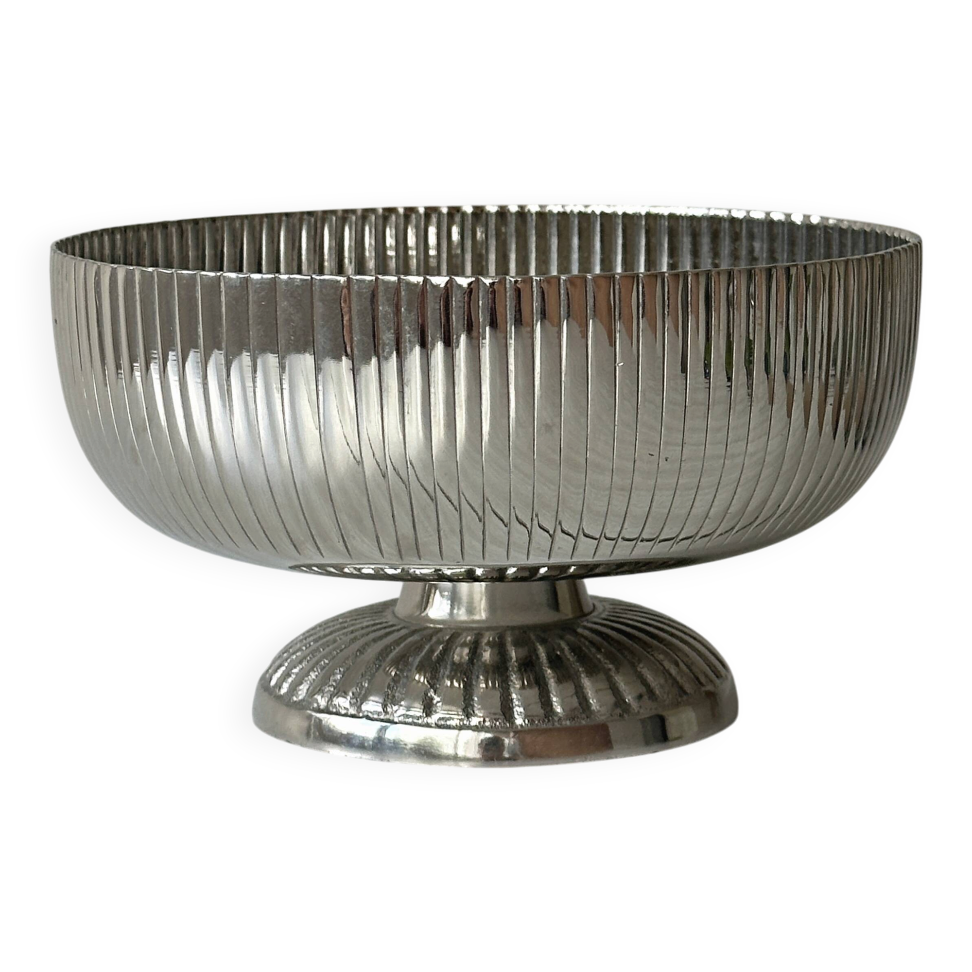 Silver stainless steel pedestal bowl