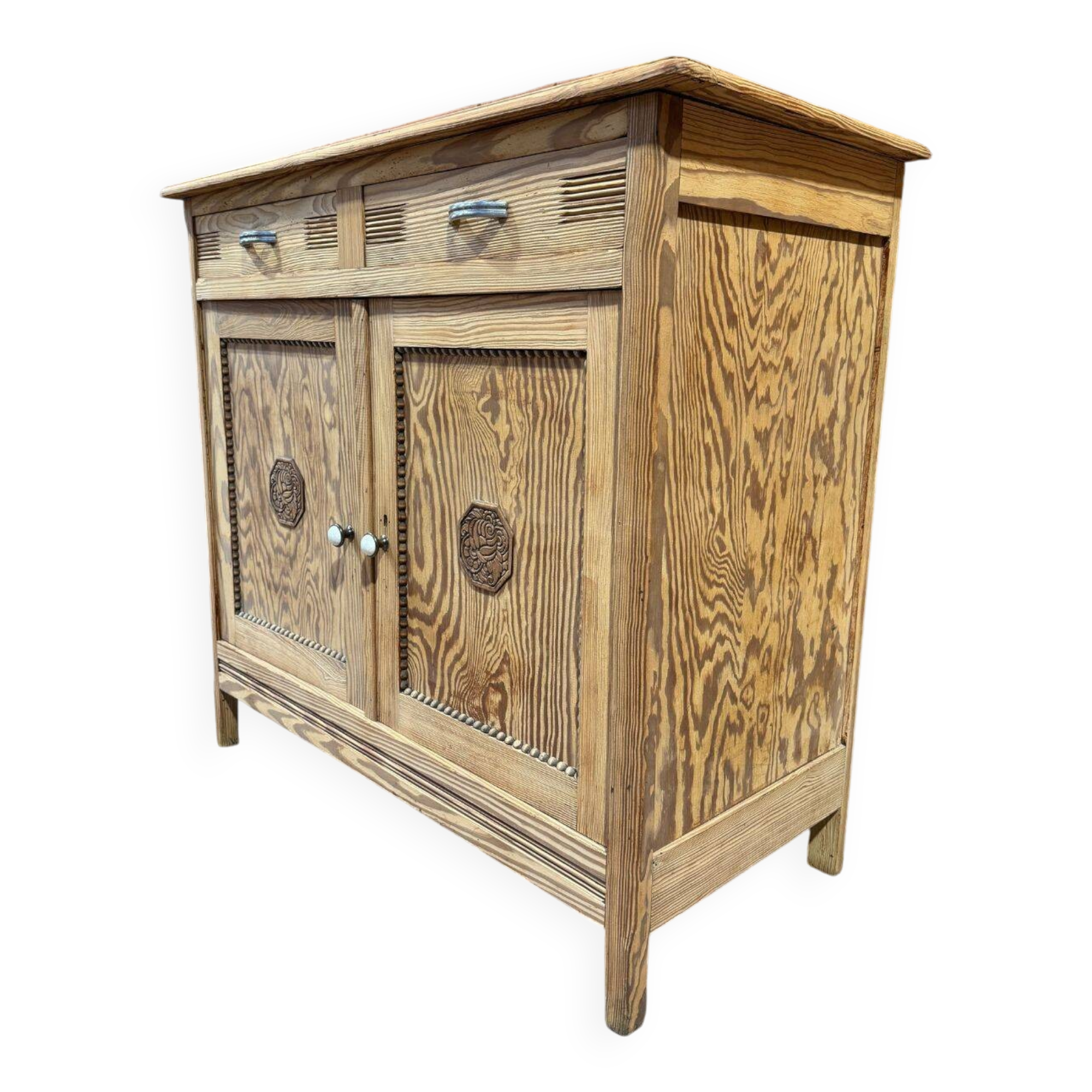 Small low buffet in pitch pine - 1940s - Sandblasted