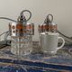Set of vintage electric chiseled glass lamps