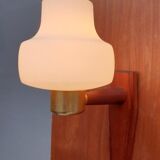 Scandinavian tea towel lamp teak and opaline circa 1960
