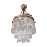 Lustre en bronze à pampilles en cristal taillé d'époque de la fin du XIX ème.