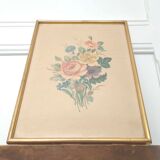 Illustration bouquet flowers frame gilded wood