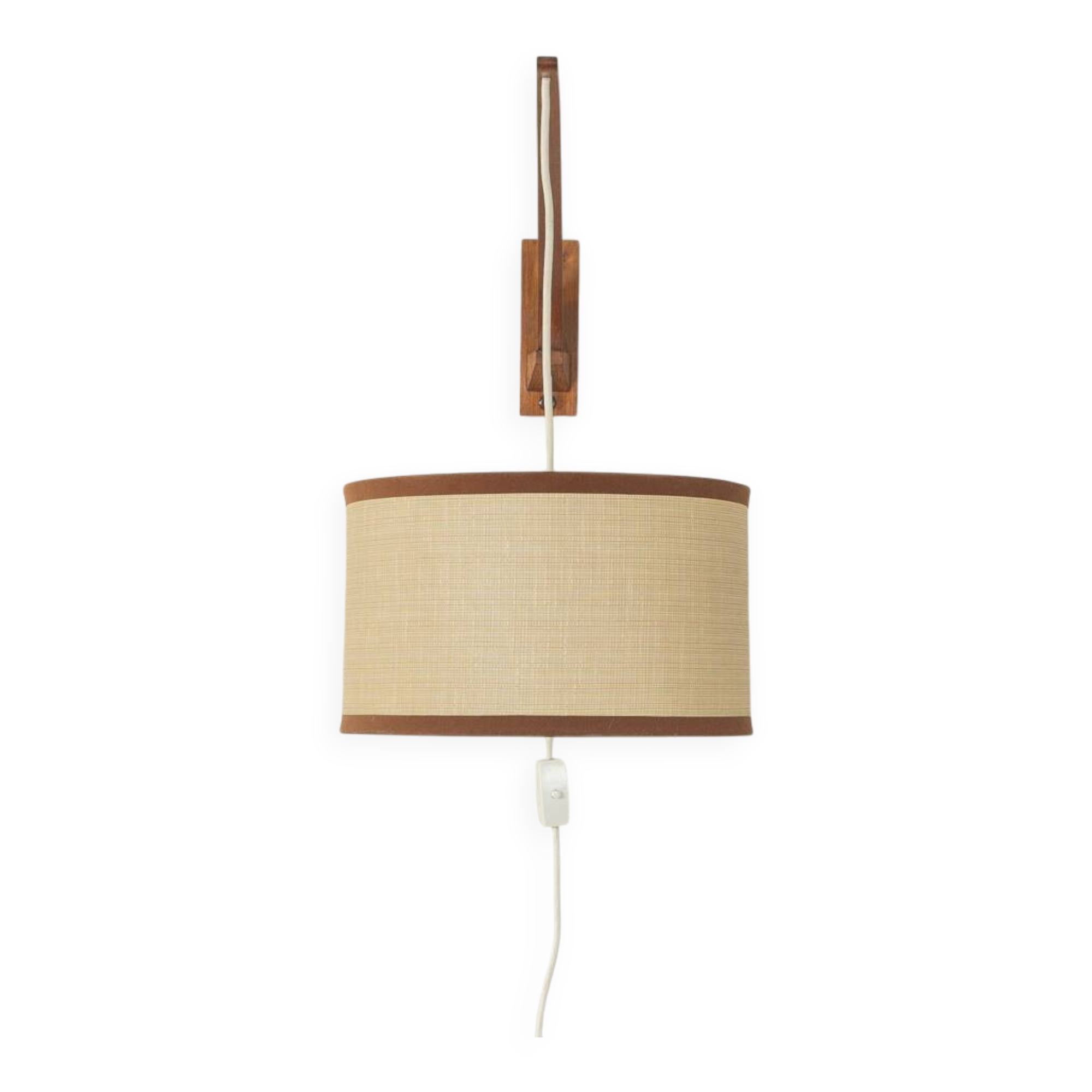 1960s wall lamp in Scandinavian design, teak and beige shade