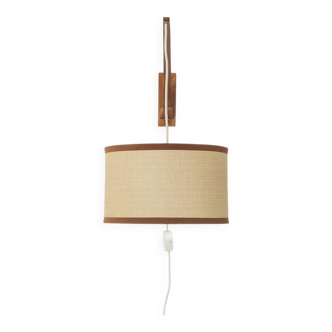 1960s wall lamp in Scandinavian design, teak and beige shade