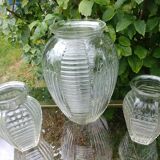 Set of three vases in molded glass old years 50/60 made in france