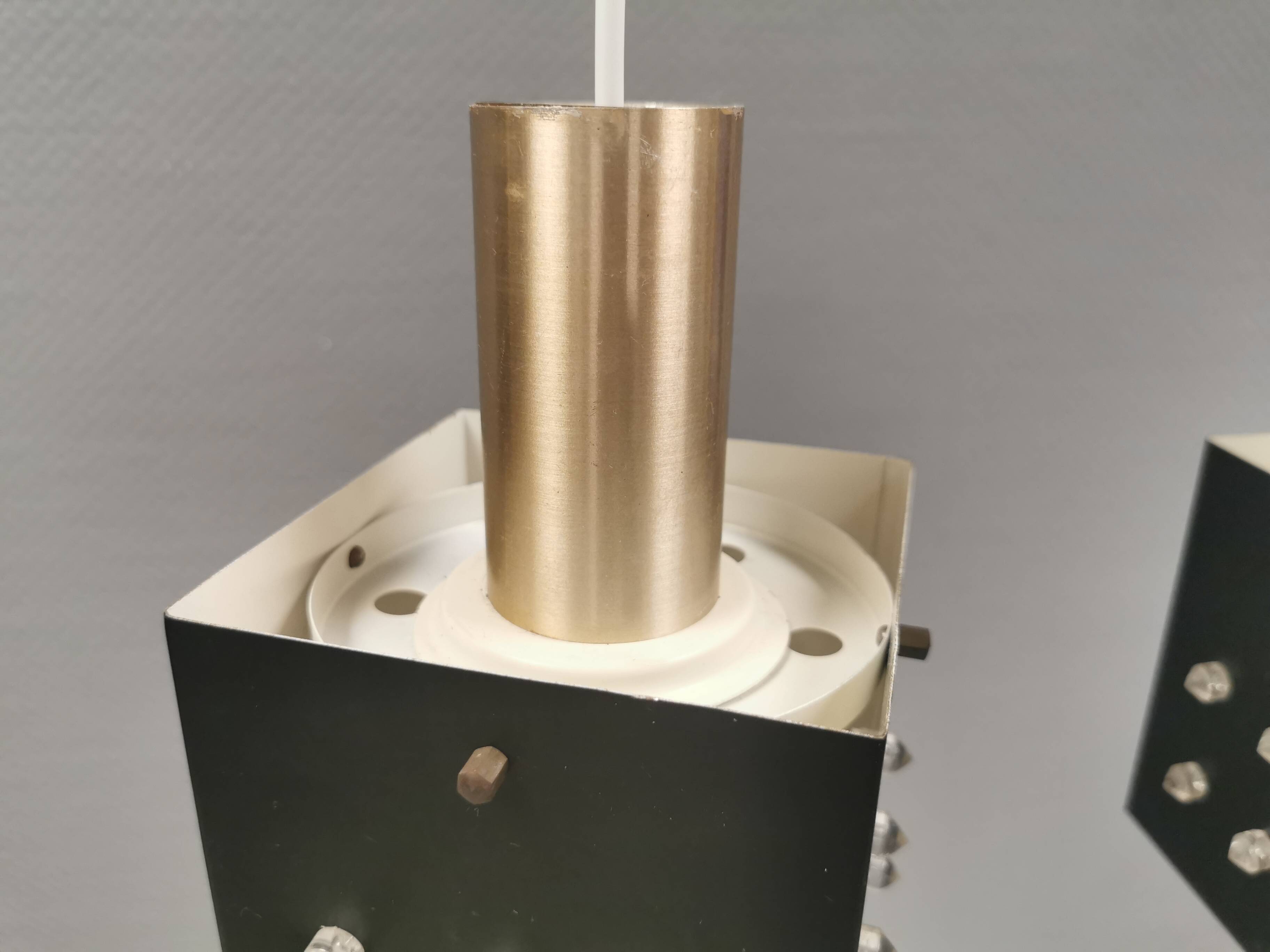 Three older square pendant lamps in Space-Age style, Denmark 1980s