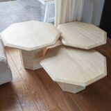 Set of 3 Vintage Italian Travertine Side Tables