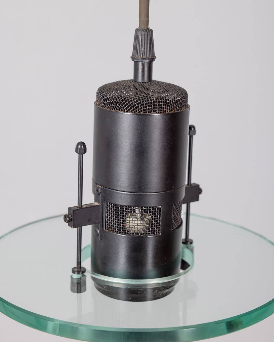 Vintage pendant lamp 80s metal and glass minimalist italian design